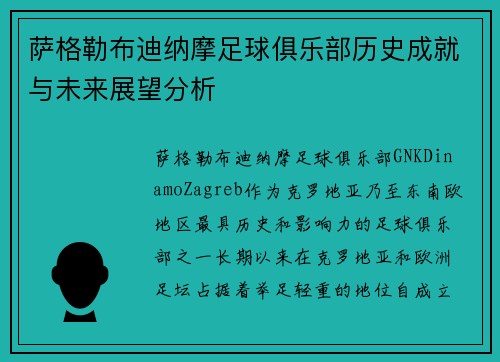 萨格勒布迪纳摩足球俱乐部历史成就与未来展望分析